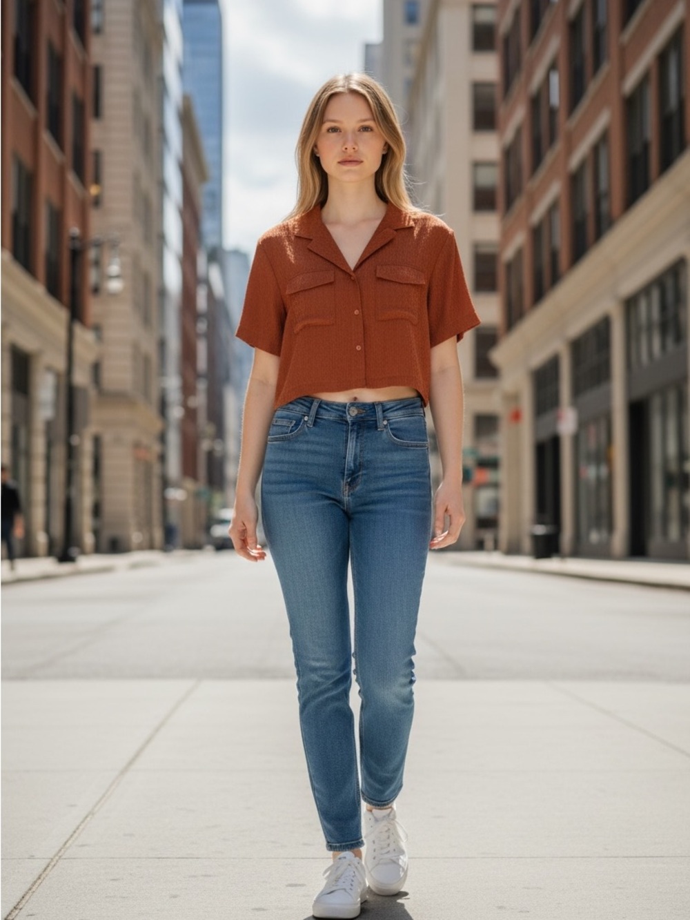 Athleta Rust Cropped Button-Up Top - Picture 1 of 6